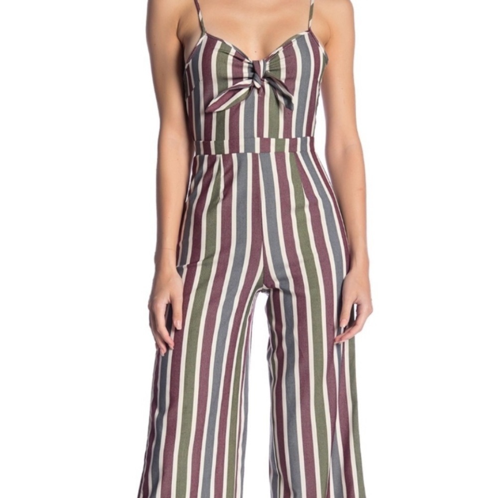 NWOT Romeo & Juliet Couture Striped Bow Tie Front Wide Leg Jumpsuit M